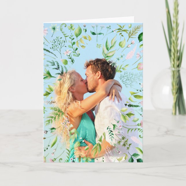 Floral Tropical Greenery Photo Thank You Card (Front)