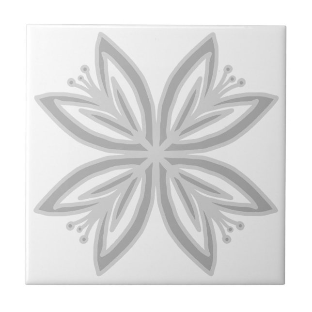Floral Tropical Grey and White Tile (Front)