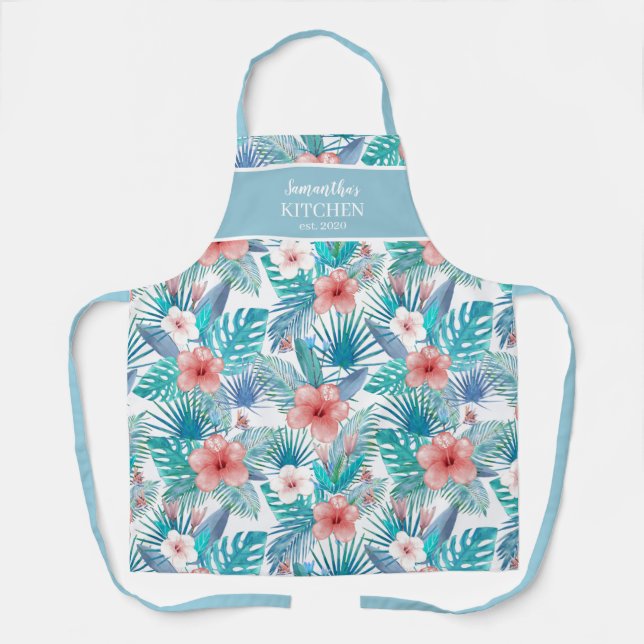 Floral Tropical Hibiscus Personalised  Name Apron (Front)