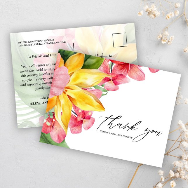 Floral Tropical Modern Elegant Destination Wedding Postcard (Floral Tropical Modern Elegant Destination Wedding Postcard)