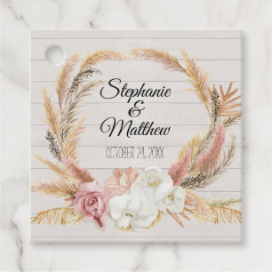 Floral Tropical Pampas Cottage White Wood Wedding Favour Tags