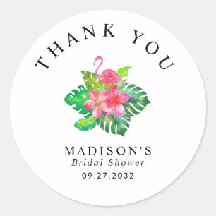 Floral Tropical Paradise Bridal Shower Thank You Classic Round Sticker