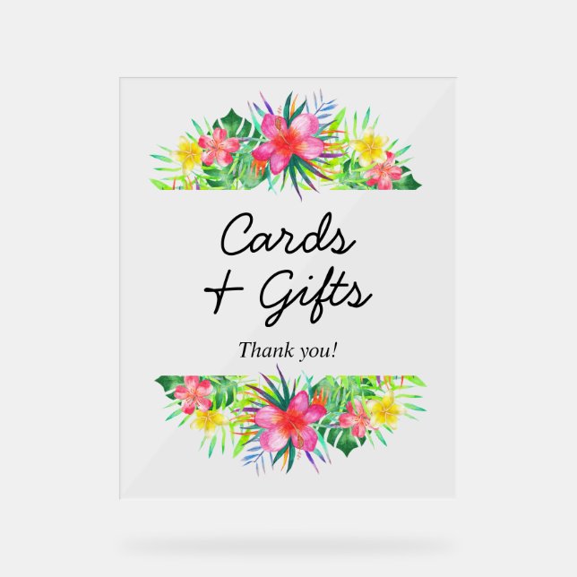 Floral Tropical Paradise Flamingo Cards and Gifts Acrylic Sign (Front)