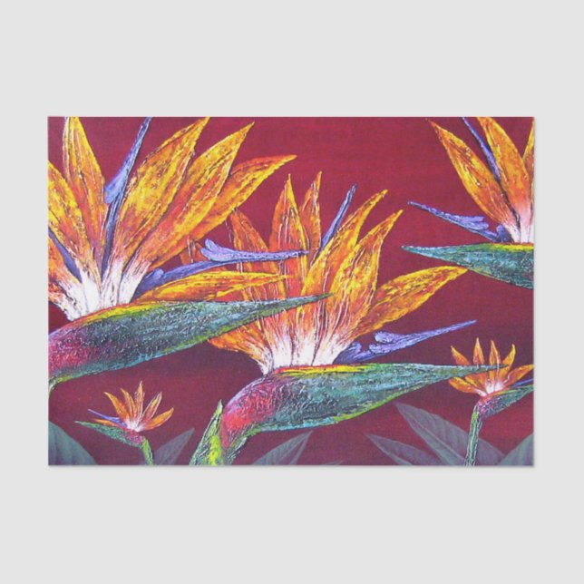 Floral Tropical Paradise Red Hawaiian Decoupage Tissue Paper (Front)
