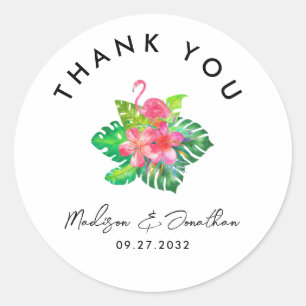 Floral Tropical Paradise Wedding Thank You Classic Round Sticker