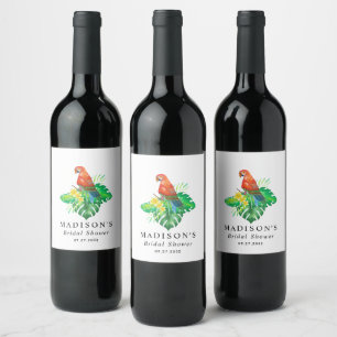 Floral Tropical Parrot Palm Leaves  Bridal Shower Wine Label
