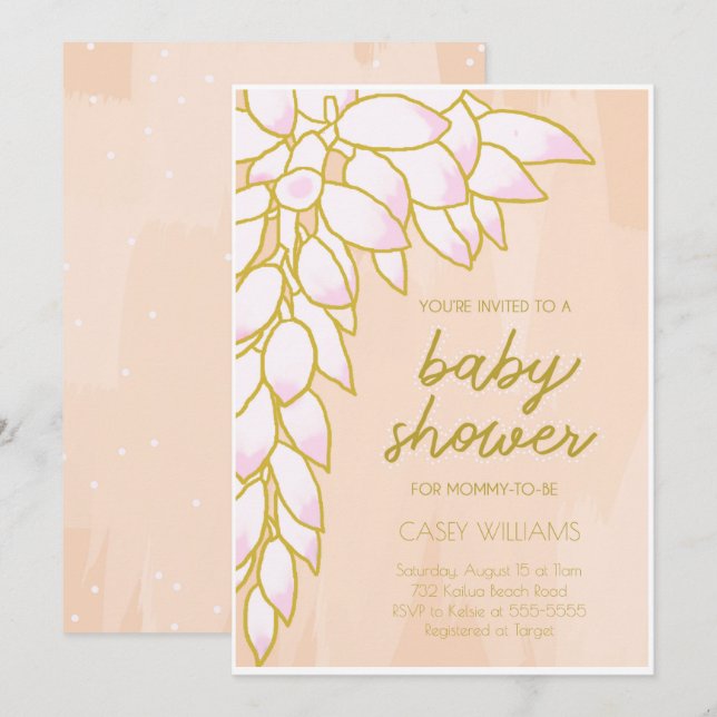 Floral Tropical Pink Blush Baby Shower Invitation (Front/Back)