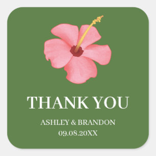 Floral Tropical Pink Flower Wedding Thank You Square Sticker