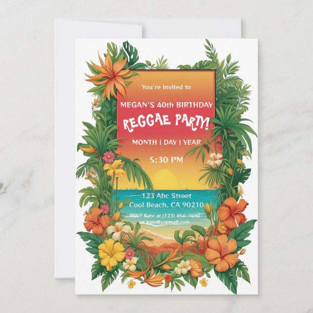 Floral Tropical Reggae Party Customisable Invitation (Front)