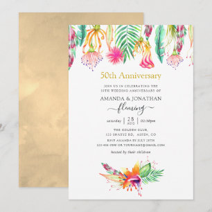 Floral Tropical Summer 50th Wedding Anniversary Invitation
