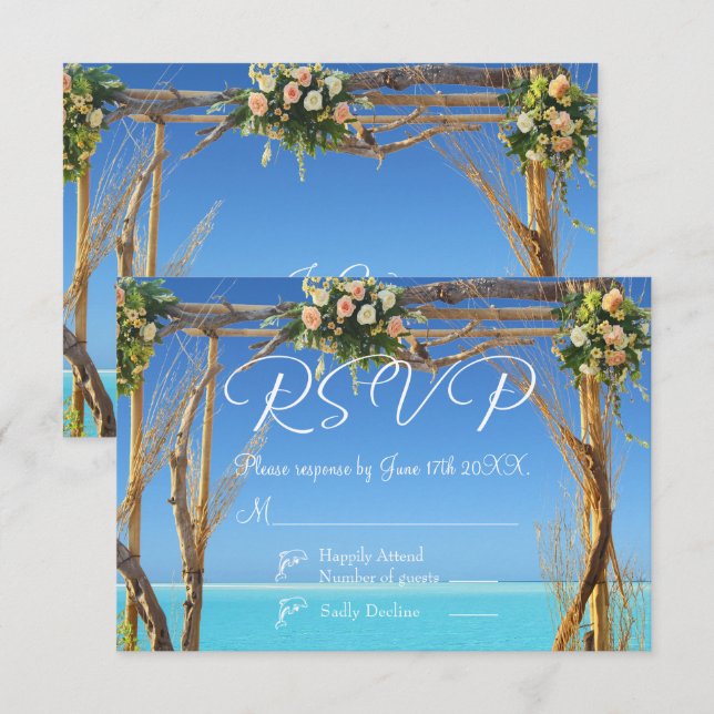Floral Tropical Summer Beach Wedding RSVP Card (Front/Back)