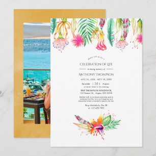 Floral Tropical Summer Celebration of Life Photo Invitation