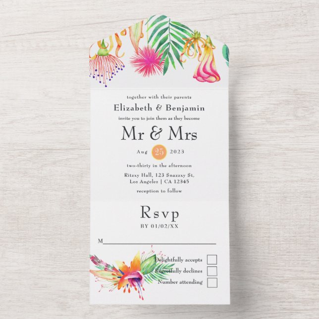 Floral Tropical Summer Wedding All In One Invitation (Inside)