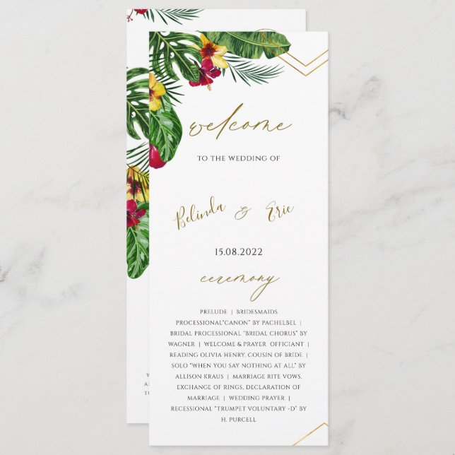 Floral Tropical Wedding Flat Program Programme (Front/Back)