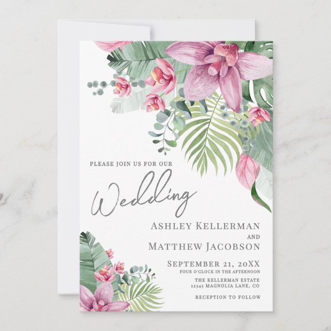 Floral Tropical Wedding Invitation (Front)