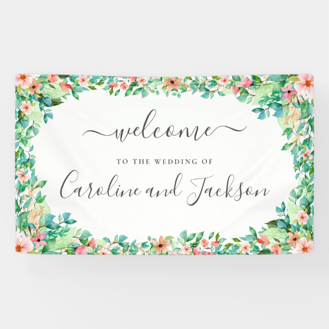 Floral Tropical Wedding Welcome Banner (Horizontal)