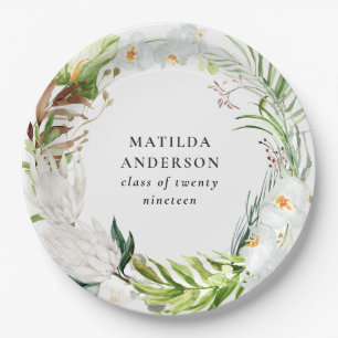 Floral tropical wreath graduation party paper plate