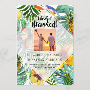 Floral Tropics Just Married Announcement Reception