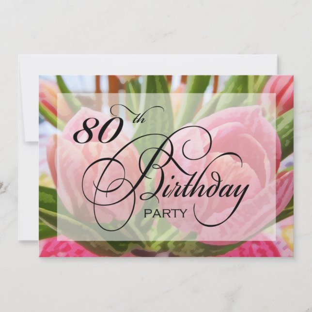 Floral Tulip 80th Birthday Party Invitation (Front)