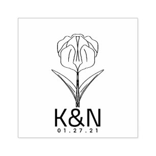 Floral Tulip Line Art  Initial Logo Wedding Rubber Stamp