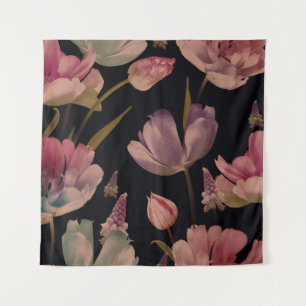 Floral tulips, muscari: vintage seamless tapestry