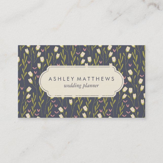 Floral Tulips Pattern Professional Business Card (Front)