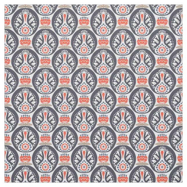 Floral Turkey Folk Art Pattern Fabric (Swatch)