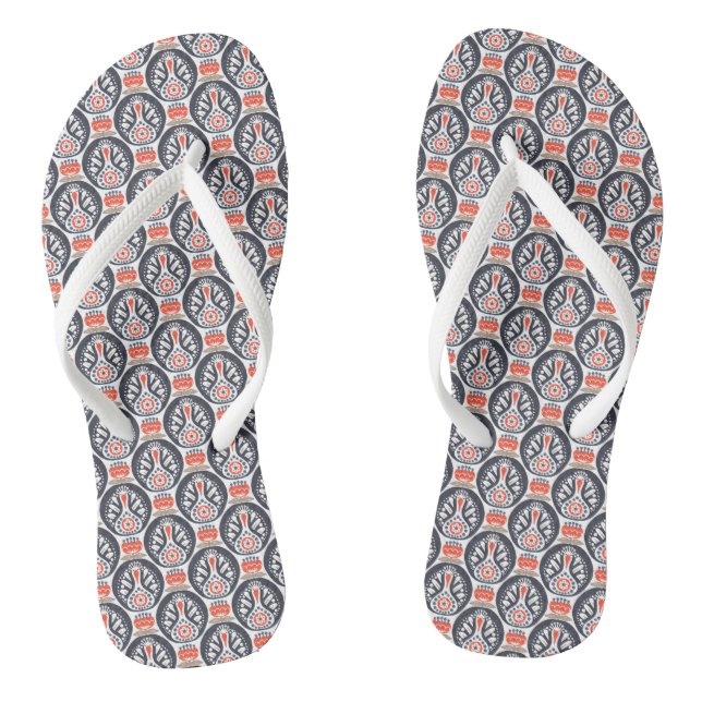 Floral Turkey Folk Art Pattern Flip Flops (Footbed)