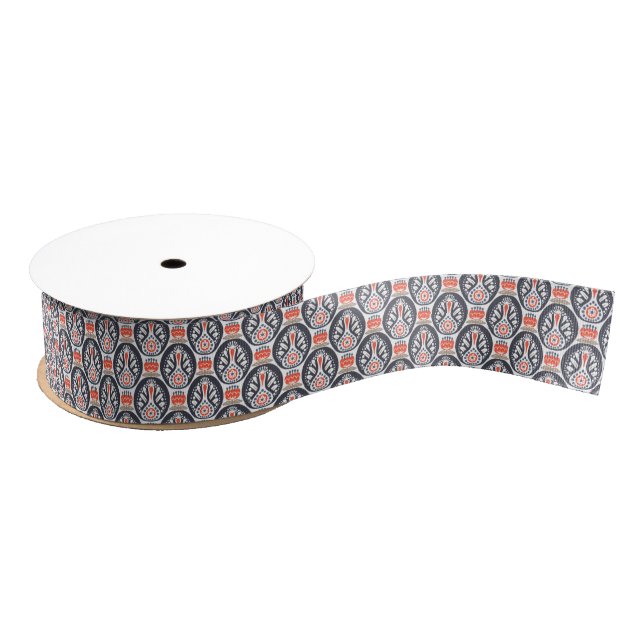 Floral Turkey Folk Art Pattern Grosgrain Ribbon (Spool)