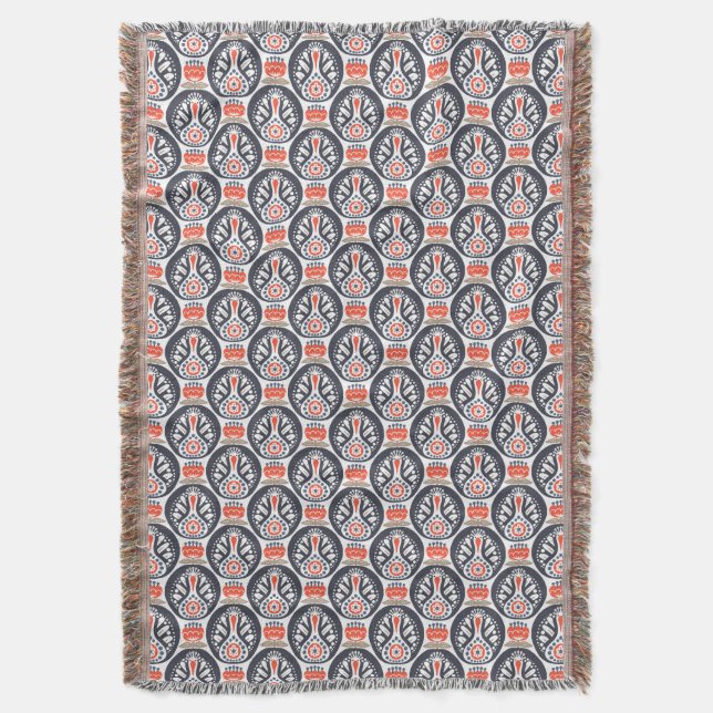 Floral Turkey Folk Art Pattern Throw Blanket (Front Vertical)