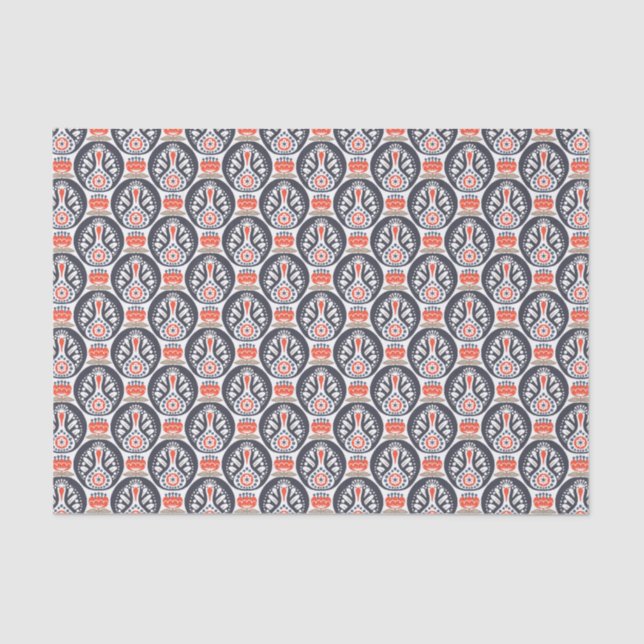 Floral Turkey Folk Art Pattern Tissue Paper (Front)