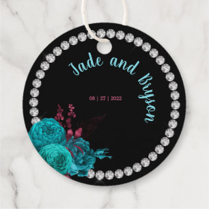 Floral Turquoise and Mauve Elegant Rhinestone Favour Tags