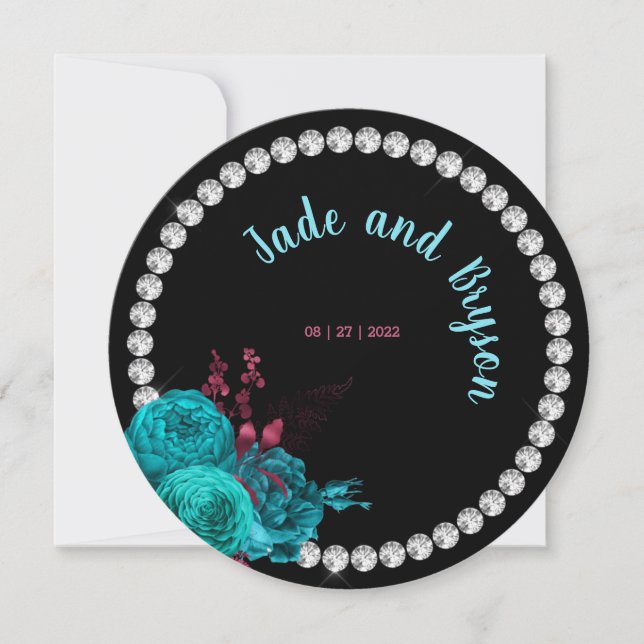 Floral Turquoise and Mauve Elegant Rhinestone    Holiday Card (Front)