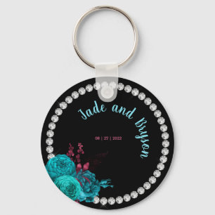 Floral Turquoise and Mauve Elegant Rhinestone  Key Ring