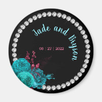 Floral Turquoise and Mauve Elegant Rhinestone 
