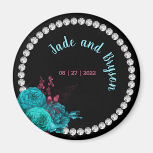 Floral Turquoise and Mauve Elegant Rhinestone Magnet