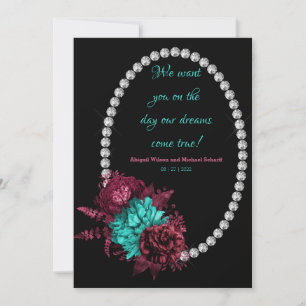 Floral Turquoise and Mauve Elegant Wedding Invitation