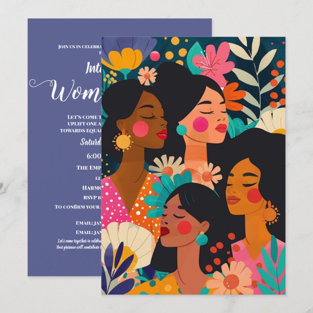 Floral Turquoise International Women's Day Invitation (Front/Back)