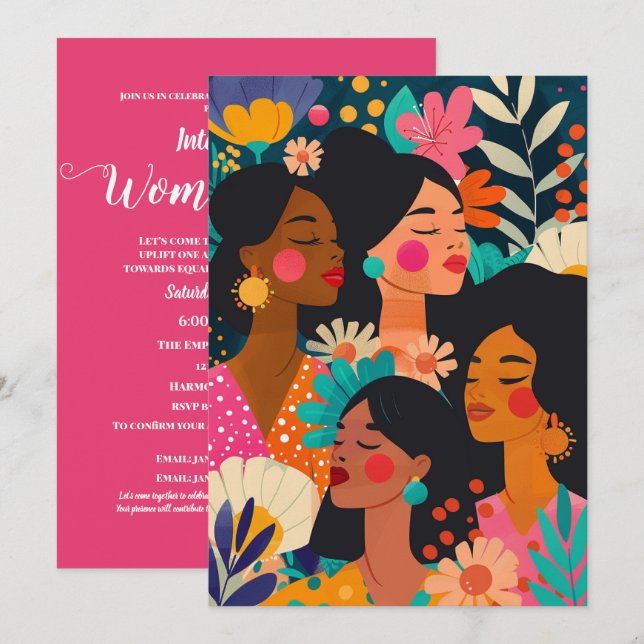 Floral Turquoise International Women's Day Invitation (Front/Back)