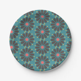Floral - turquoise paper plate