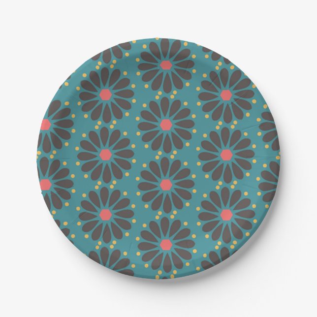 Floral - turquoise paper plate (Front)