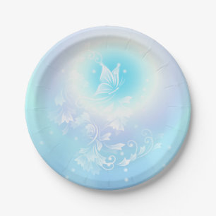 Floral Turquoise Pretty Butterfly Paper Plate