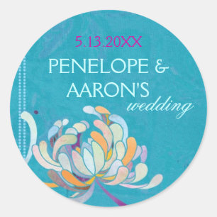 Floral Turquoise Wedding Save the Date Classic Round Sticker