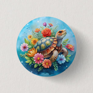 Floral Turtle 3 Cm Round Badge