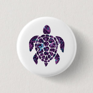 Floral Turtle 3 Cm Round Badge