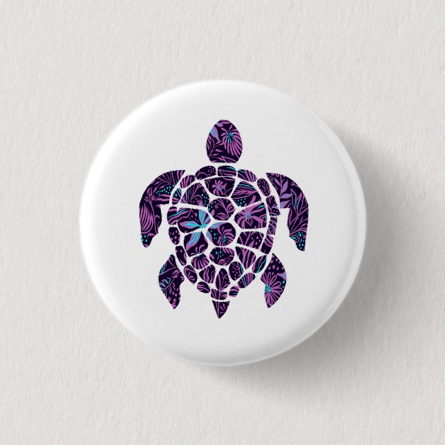 Floral Turtle  3 Cm Round Badge (Front)