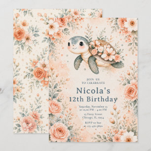 Floral Turtle Birthday Invitation