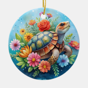 Floral Turtle Ceramic Tree Decoration