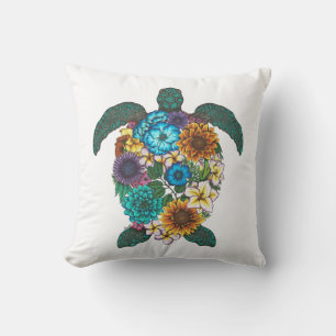 Floral Turtle Colour White Background Cushion