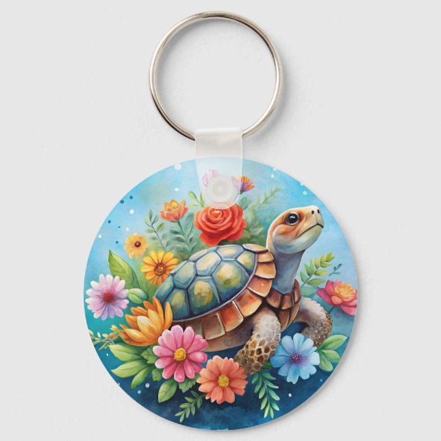 Floral Turtle Key Ring (Front)